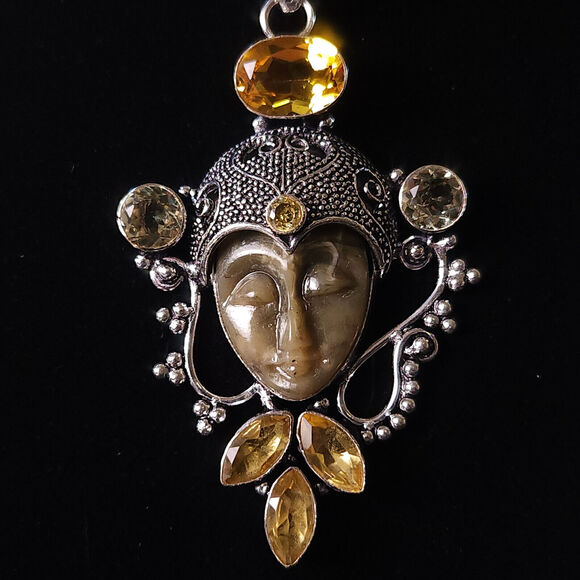 Sterling Silver Bali Goddess Pendant Necklace with Citrine - Picture 1 of 10